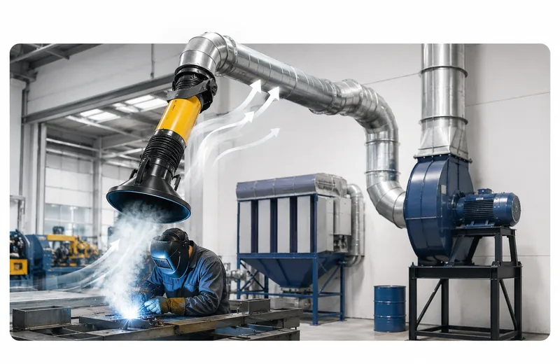 Extracción de aire en procesos industriales con ductos y extractor