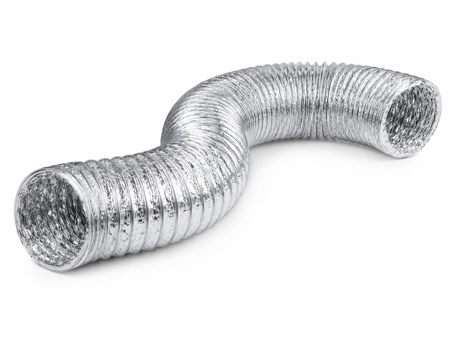 Ducto flexible de aluminio en fondo blanco